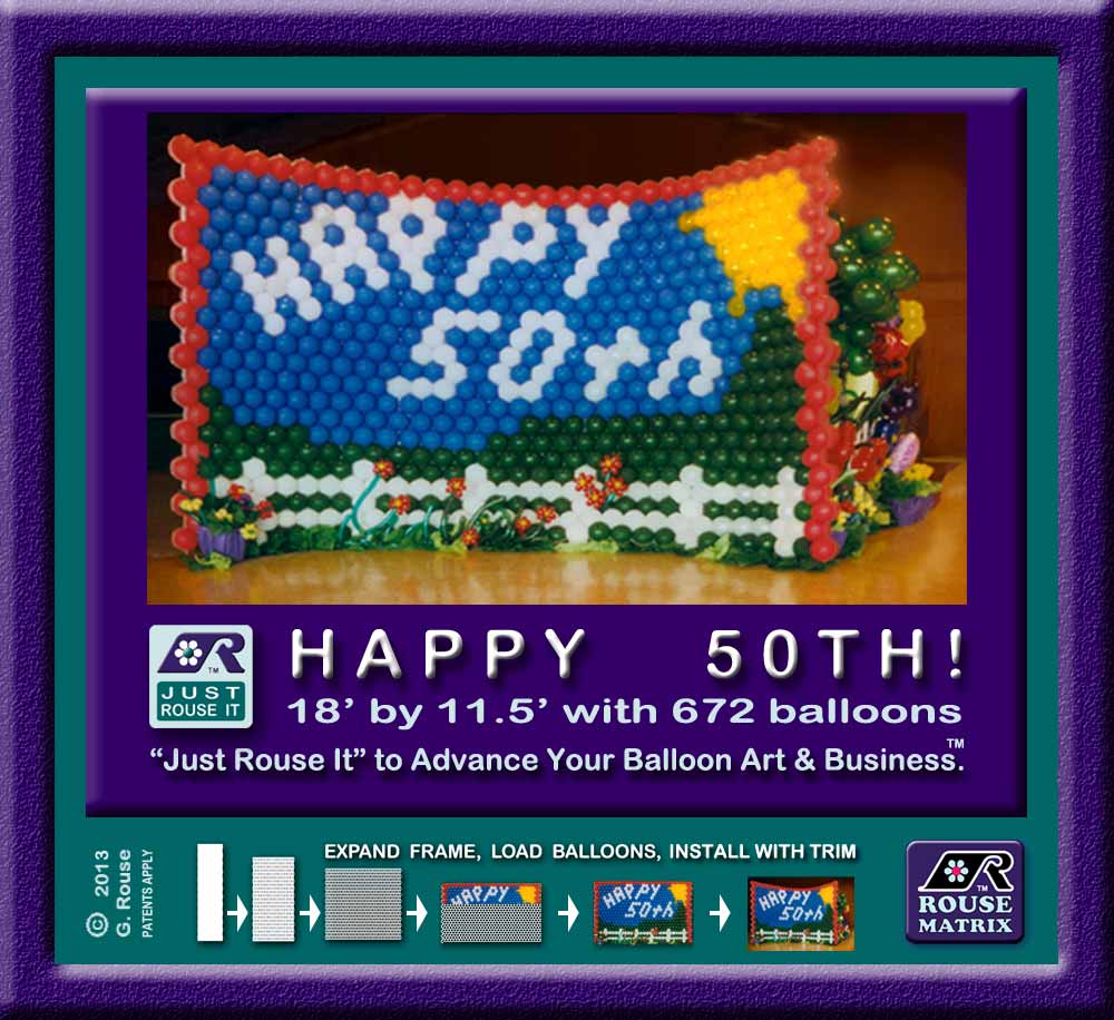 "Happy 50th" graphic MadeWithBalloons and Rouse Matrix realGRIDZ